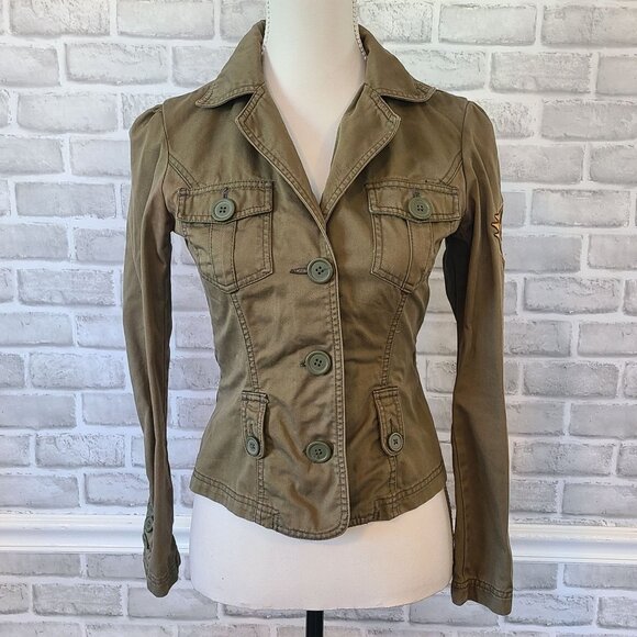 SO Button Down Fitted Jacket Long Sleeve Brown Embroidered Retro Womens Small - Picture 2 of 8